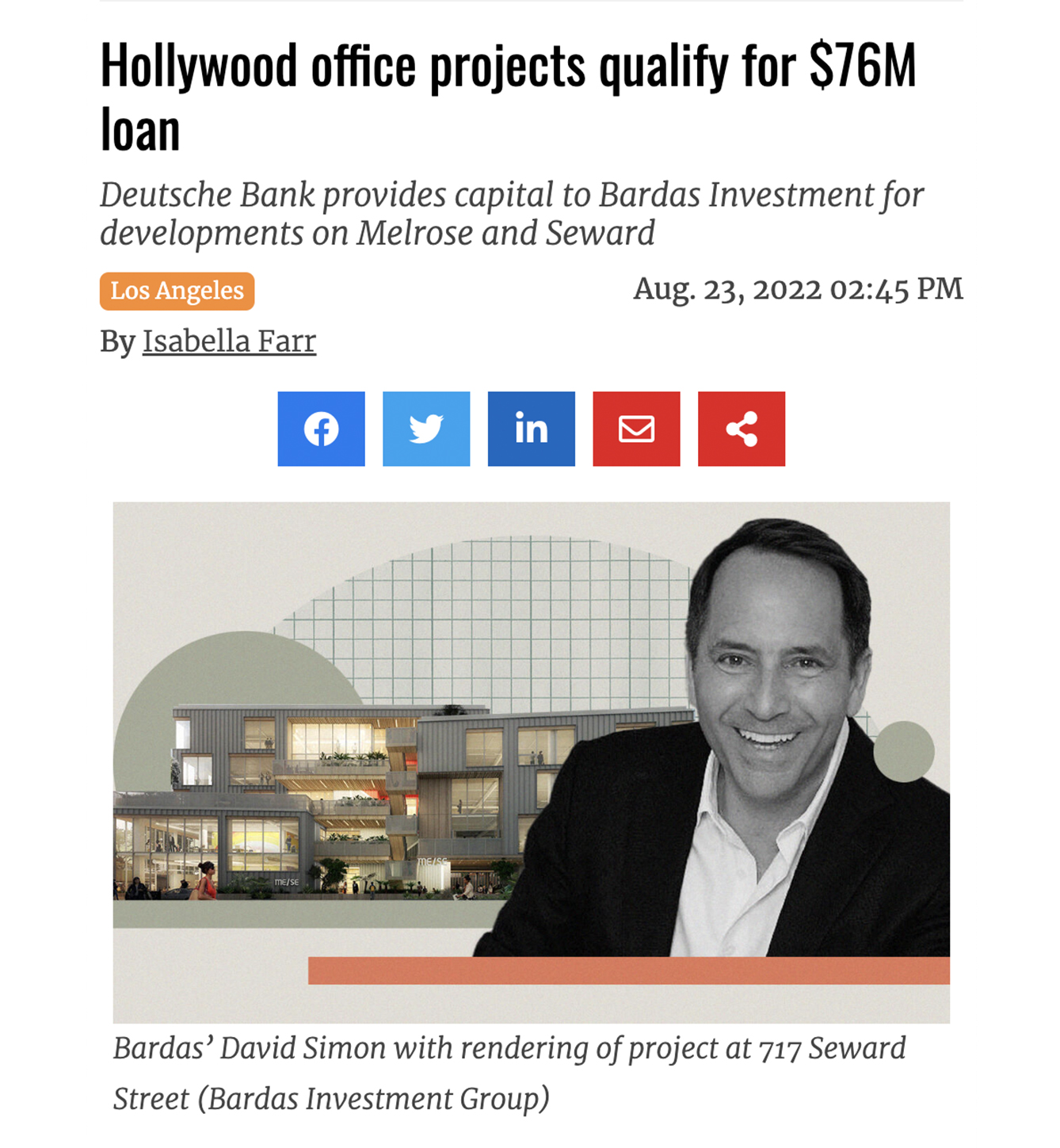 Hollywood office projects qualify for $76M loan