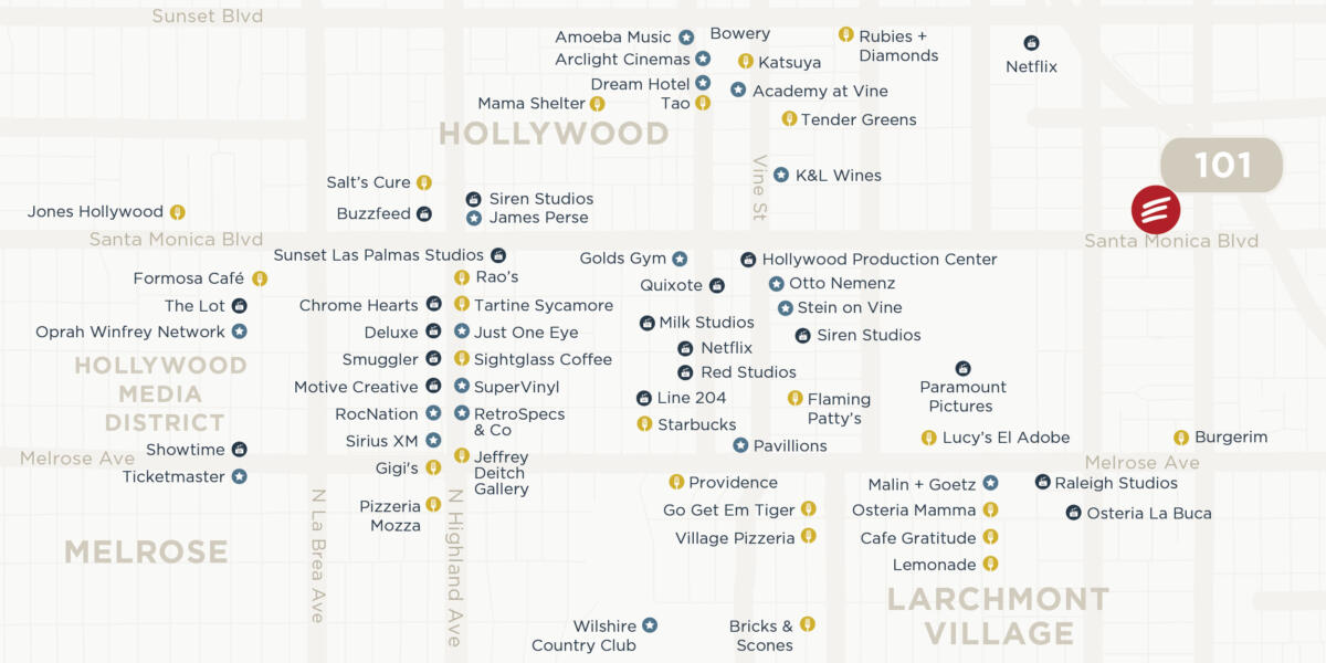 Map of surrounding area near Echelon Studios at 5601 Santa Monica