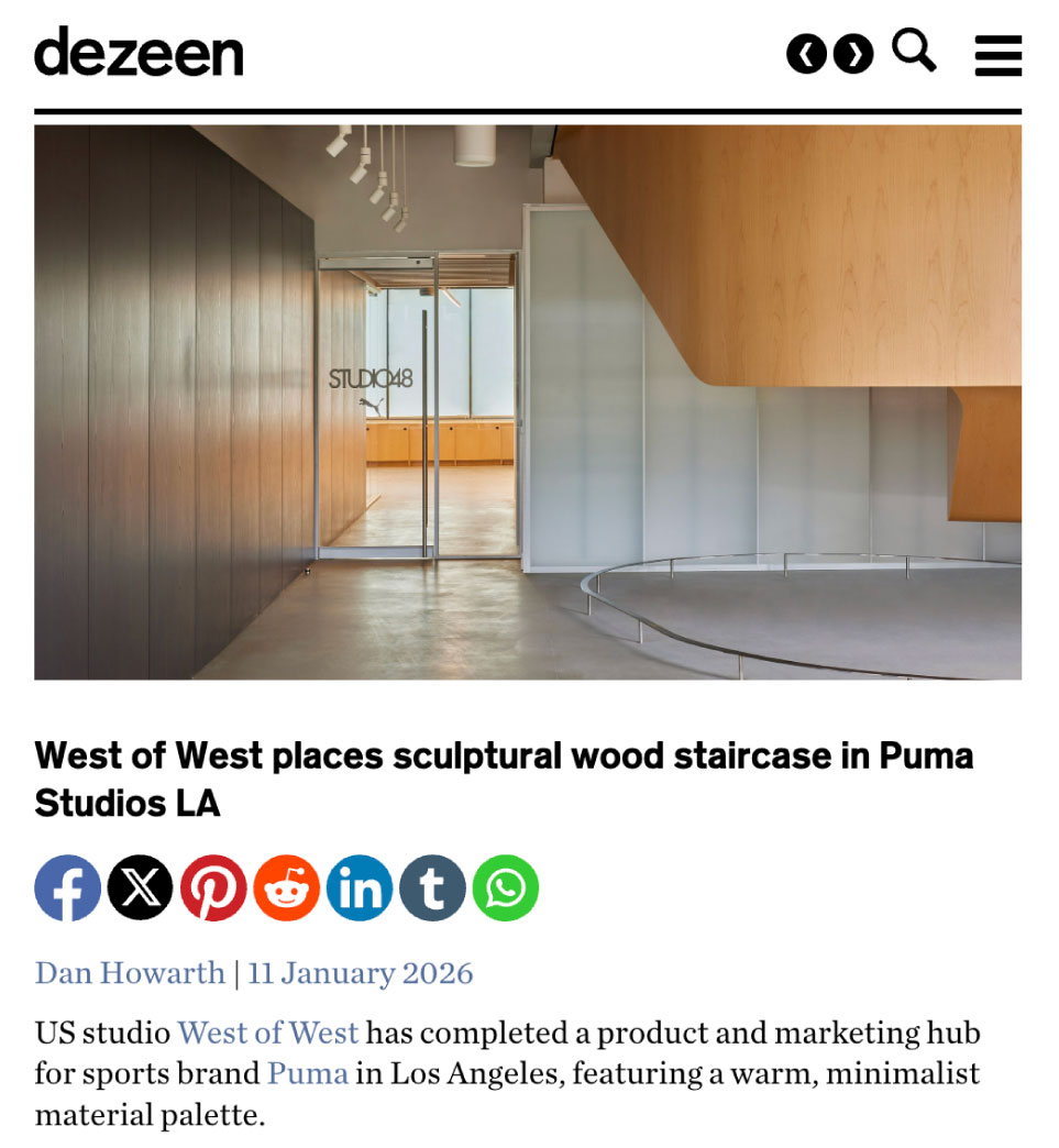 West of West places sculptural wood staircase in Puma Studios LA